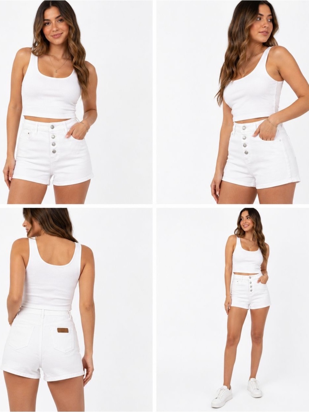 SHEIN White Button-Front High-Rise Denim Shorts
